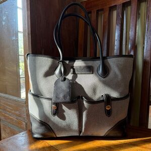 Dooney & Bourke Canvas Tote Bag – Black & White Canvas Vacchetta Leather Trim